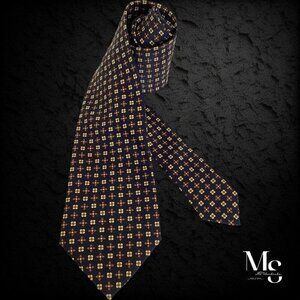 FRANCO BASSI Navy Floral Geometric Silk Tie Made In Italy W: 3.75" EX COND